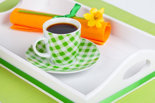 coffee cup in a tray for breakfast.