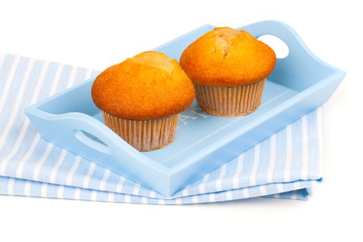 muffins in a tray for breakfast. isolated on white background.
