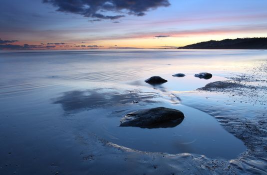 Charmouth beach at sunset looking toward lyme regis