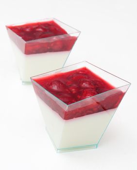 Close up of Panna Cotta Dessert With Forest Fruits 