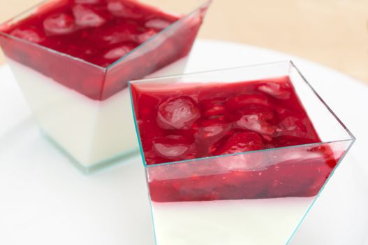 Close up of Panna Cotta Dessert With Forest Fruits