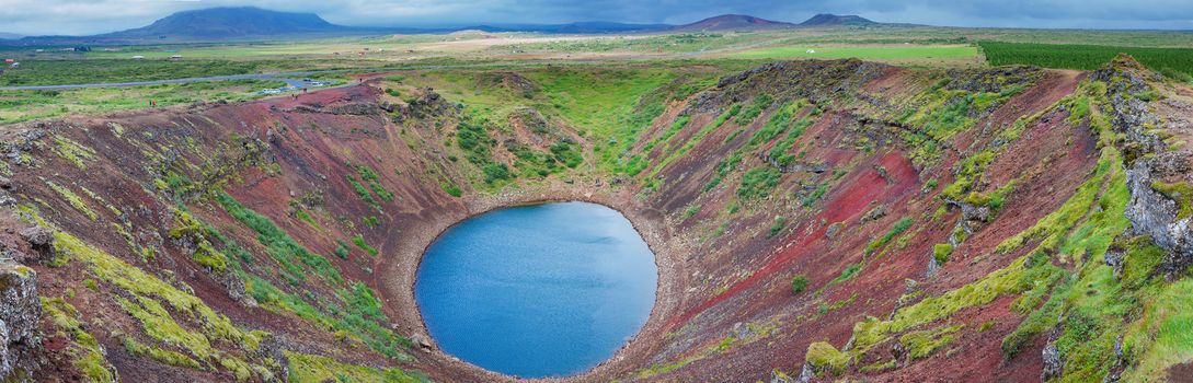 Kerid is a beautiful crater lake of a turquoise color located on the South-West of Iceland. Panorama