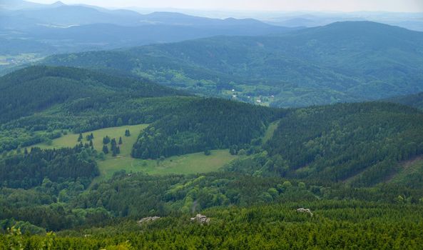 View from the highest peak of Jizerske mountains Jested, Czech republic 