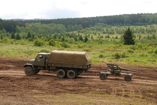 Military vehicle are guarding territory against the enemy 