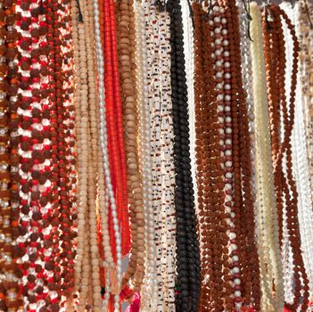 Indian beads in local market in Pushkar. Rajasthan, India, Asia.