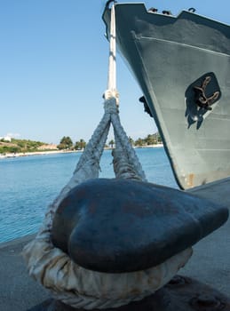 steel bollard with strong ship rope