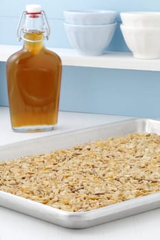 Granola, delicious and healthy breakfast, meal or snack food; popular around the world, and often eaten in combination with yogurt or milk. 