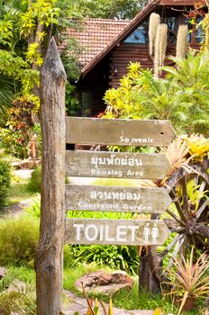The wooden Route signage and points to the right way.