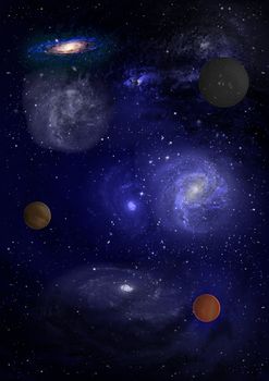 far-out planets in a space against stars