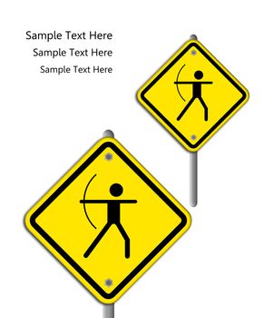 Archery icon in traffic plate isolated on white background.