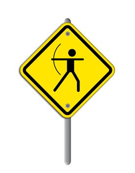 Archery icon in traffic plate isolated on white background.
