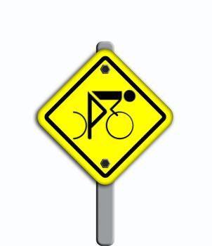 Bike  icon in traffic plate isolated on white background.
