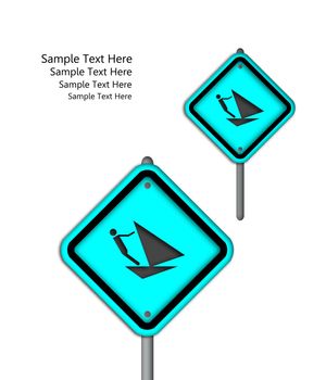 Sail icon in traffic plate isolated on white background.