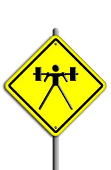 Weight-lifting  icon in traffic plate isolated on white background.