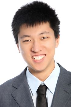 Studio shot of friendly asian businessman isolated on white