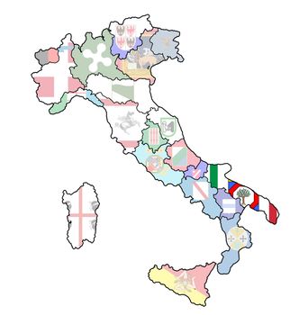 apulia region on administration map of italy with flags