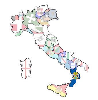 calabria region on administration map of italy with flags