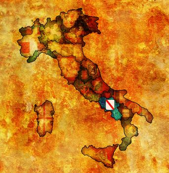 campania region on administration map of italy with flags