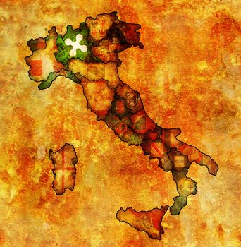 lombardy region on administration map of italy with flags