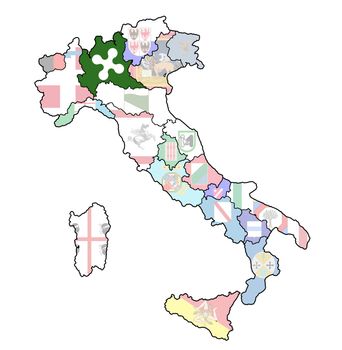 lombardy region on administration map of italy with flags