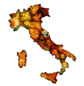 marche region on administration map of italy with flags