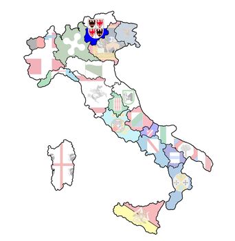 south tyrol region on administration map of italy with flags