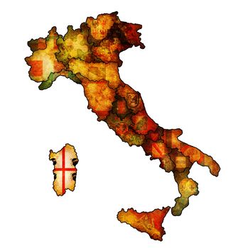 sardinia region on administration map of italy with flags