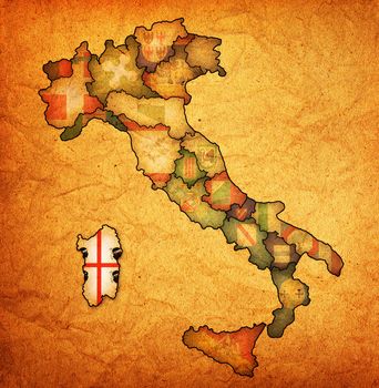 sardinia region on administration map of italy with flags