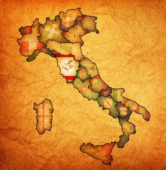 tuscany region on administration map of italy with flags