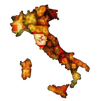 tuscany region on administration map of italy with flags