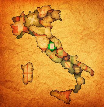 umbria region on administration map of italy with flags