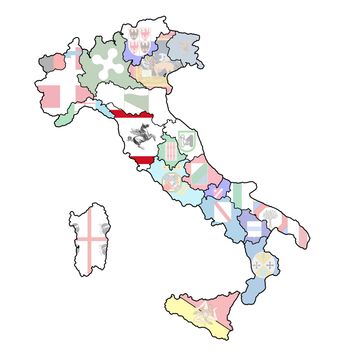 tuscany region on administration map of italy with flags