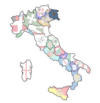 lazio region on administration map of italy with flags