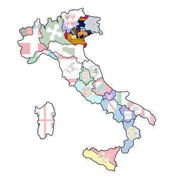 veneto region on administration map of italy with flags