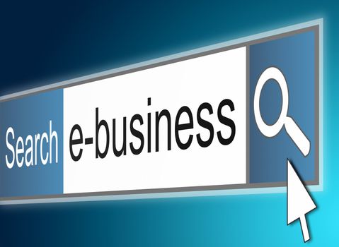 Illustration depicting a screenshot of a search bar containing the word e-business.