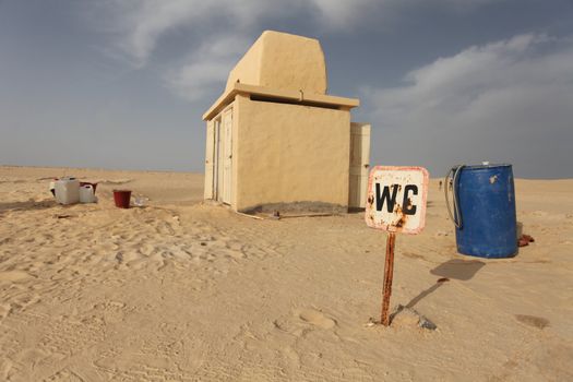 label WC, Restroom in the desert