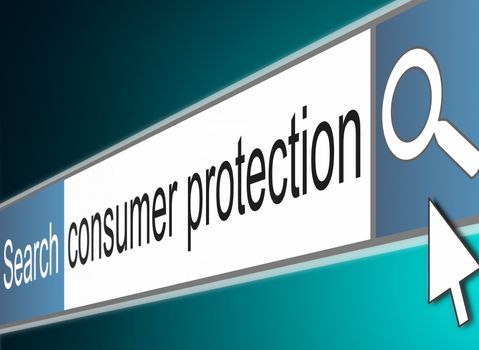 Illustration depicting a screenshot of an internet search bar with a consumer protection concept.
