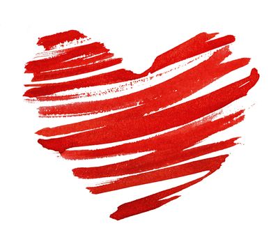 red heart painted in watercolor on white background