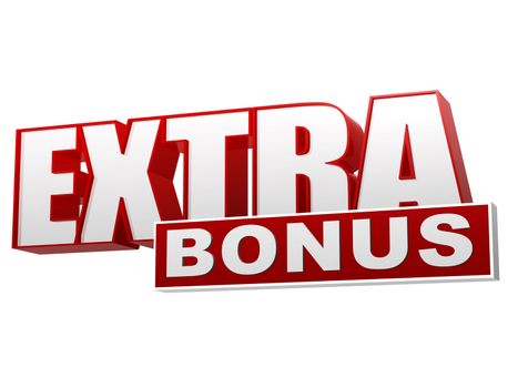 extra bonus banner, 3d text red white letters and block, business concept