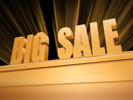 big sale text - 3d golden letters over pedestal, business concept