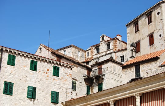 Mediterranean old town buildings in summer day
