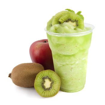 apple and kiwi smoothie on white