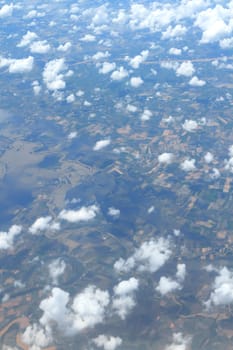 Aerial view of peaceful earth covered in clouds