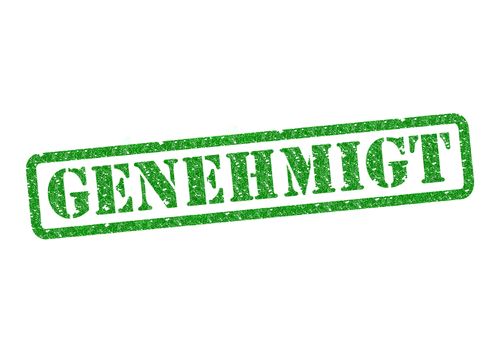 Genehmigt (Approved) Stempel (Stamp) over a white background.