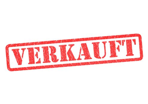 Verkauft (Sold) Stamp over a white background.