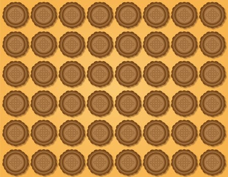 light ocher background of brown biscuits regularly spread over evenly by
