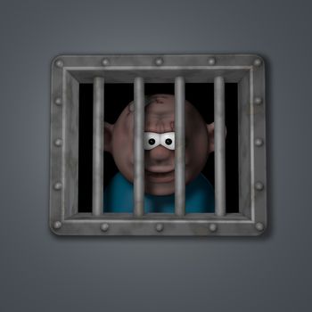 gangster behind riveted steel prison window - 3d illustration