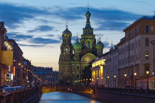 One of the wonderful views of St. Petersburg White Nights. Church of the Savior on Blood is located in the historic center of St. Petersburg on the bank of the Griboyedov Canal near Mikhailovsky Garden and the Stables area, not far from the Champs de Mars