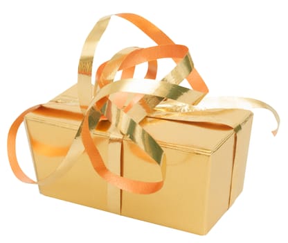 Golden Gift Box Isolated on White - With Clipping Path