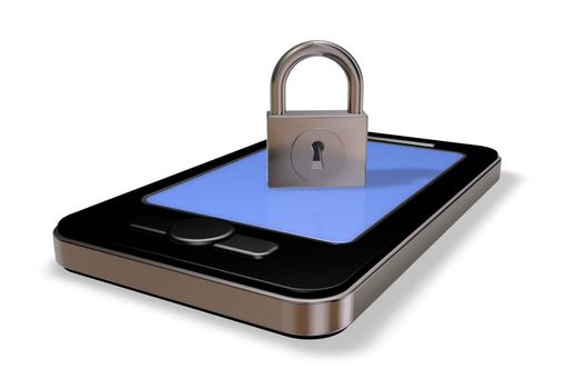 smartphone and padlock on white background - 3d illustration